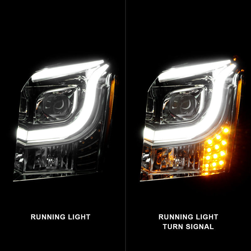 ANZO 2015-2017 GMC Yukon XL Projector Headlights W Lightbar - Chrome/Amber