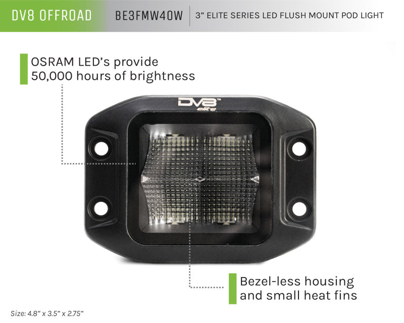 DV8 Offroad Elite Series 3in Cube LED Light 40W Spot 3W LED