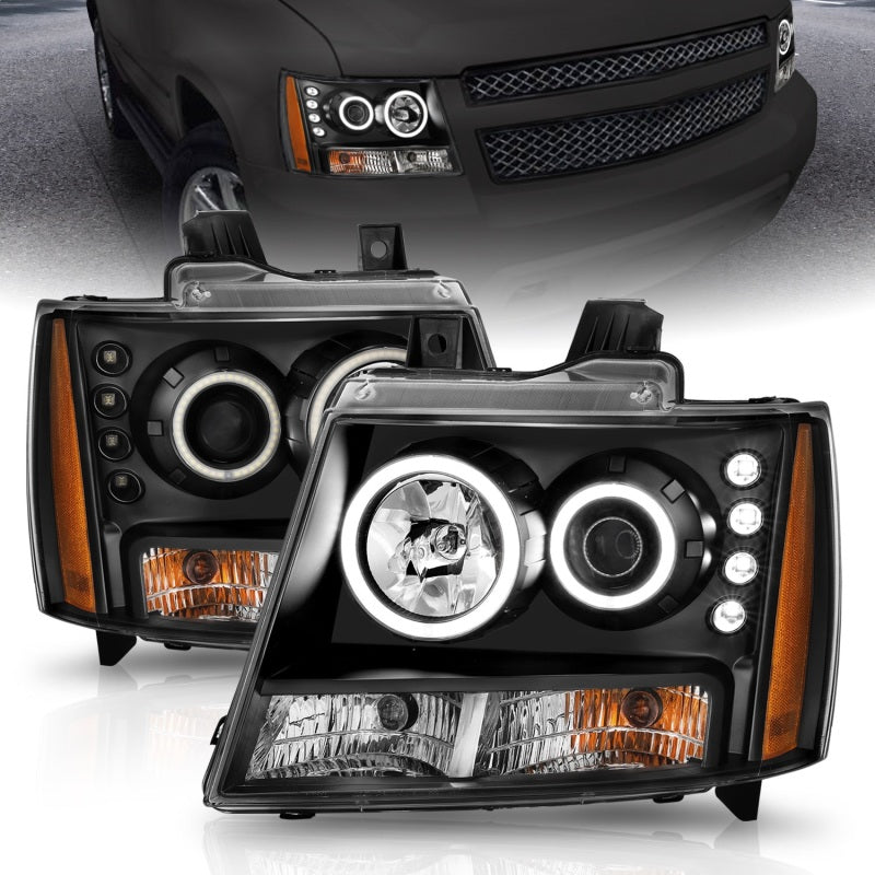 ANZO 2007-2013 Chevrolet Avalanche Projector Headlights w/ Halo Black (CCFL)