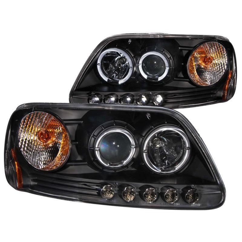 ANZO 1997.5-2003 Ford F-150 Projector Headlights w/ Halo and LED Black 1pc